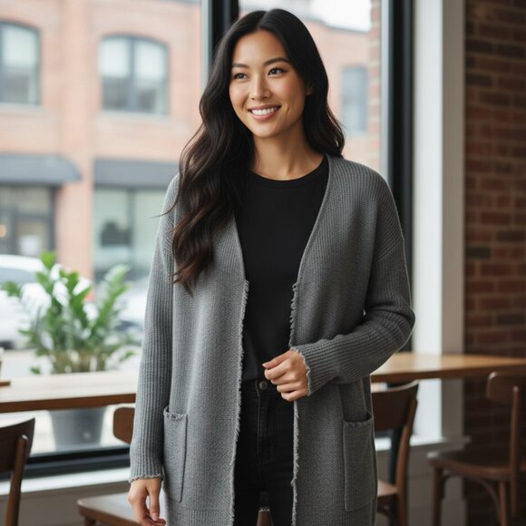 The White Company Ash Gray Merino Wool Long Cardigan Sweater Coat Size 8 - Picture 1 of 7